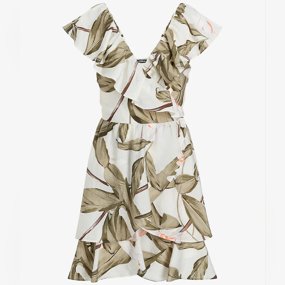 Printed V-Neck Ruffle Mini Dress - Picture 3 of 5